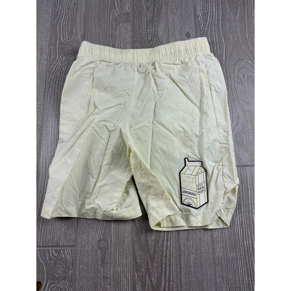 Lyrical Lemonade Neon Yellow Casual Shorts Graphic Patch Mens Medium Inseam 8